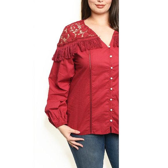 PLUS Western Rodeo Cowgirl Lace Tassel Fringe Top - Picture 6 of 10